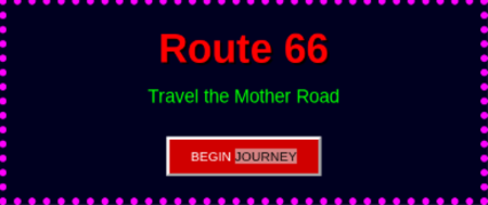 Title screen for the retro Route 66: Travel the Mother Road browser game.