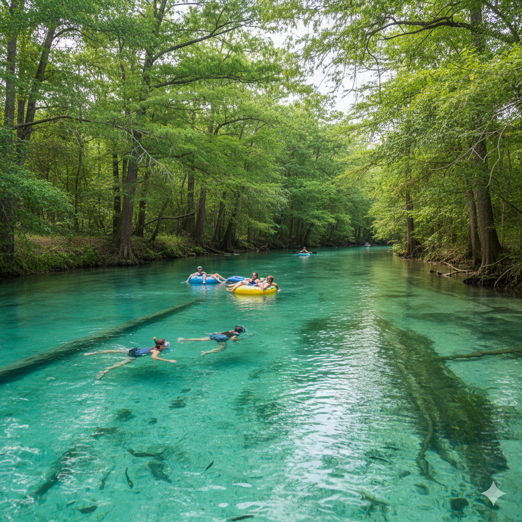 Tubing on the natural springs at Ichetucknee Springs State Park, Florida 